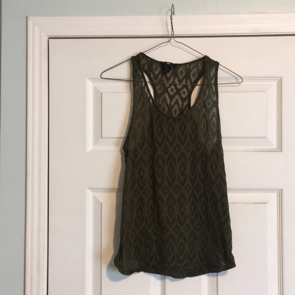 Burnout Razorback Aztec Army Green Tank H&M XS